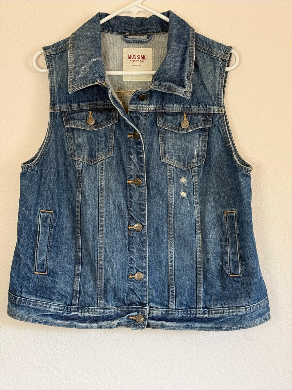 Mossimo Supply Co. Factory Distressed Blue Denim Sleeveless Jean Vest